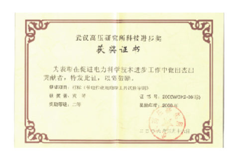 武汉高压研究所科技前进奖声誉证书